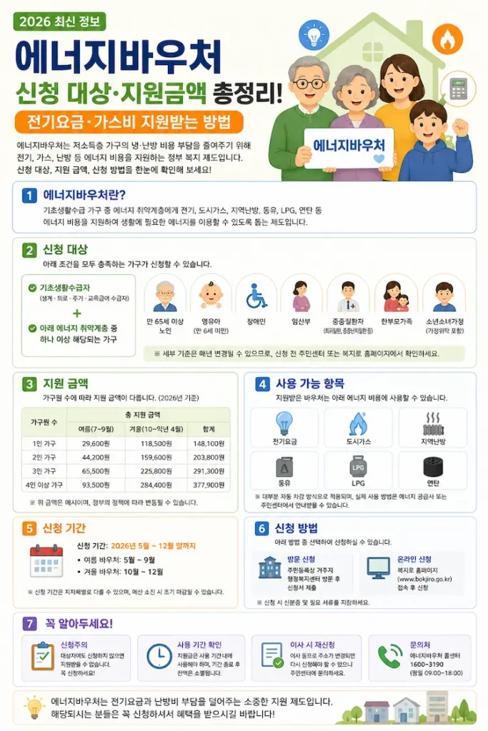 에너지바우처 신청 대상과 지원금액 및 신청방법 안내 이미지
