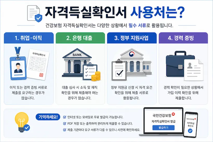 건강보험 자격득실확인서 주요 사용처 안내 이미지